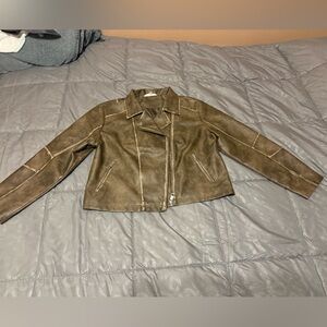 Indigo Thread Co. Olive Jacket Faux Leather side zip
